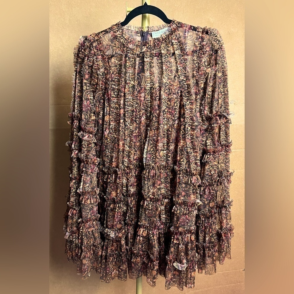 Mac Duggal 8007 Floral Print Long Flair Sleeve Mesh Aline Dress - Picture 2 of 15